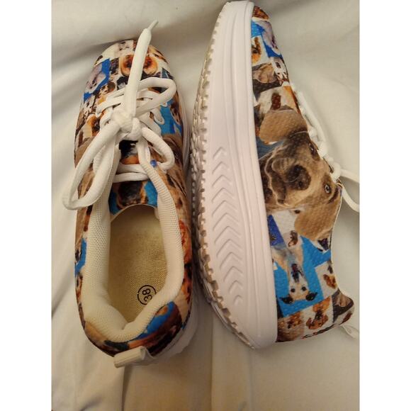 Dog Breeds Shoes Women' Size 38 Multi Color White Dog Lover Poodle Pug Lab - Picture 6 of 9